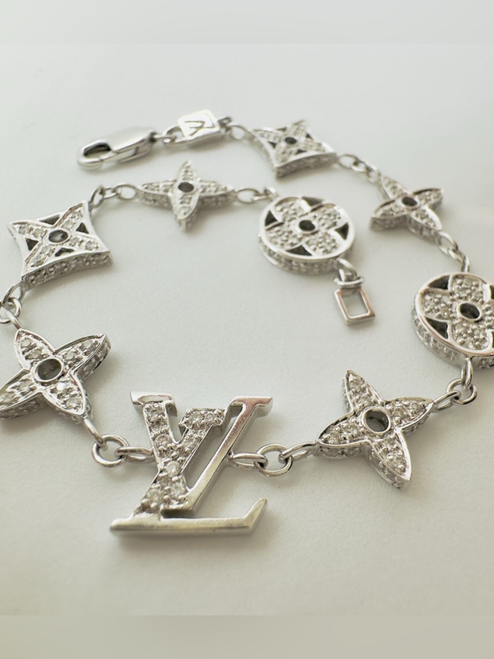 Louis Vuitton Style Silver Diamond Bracelet